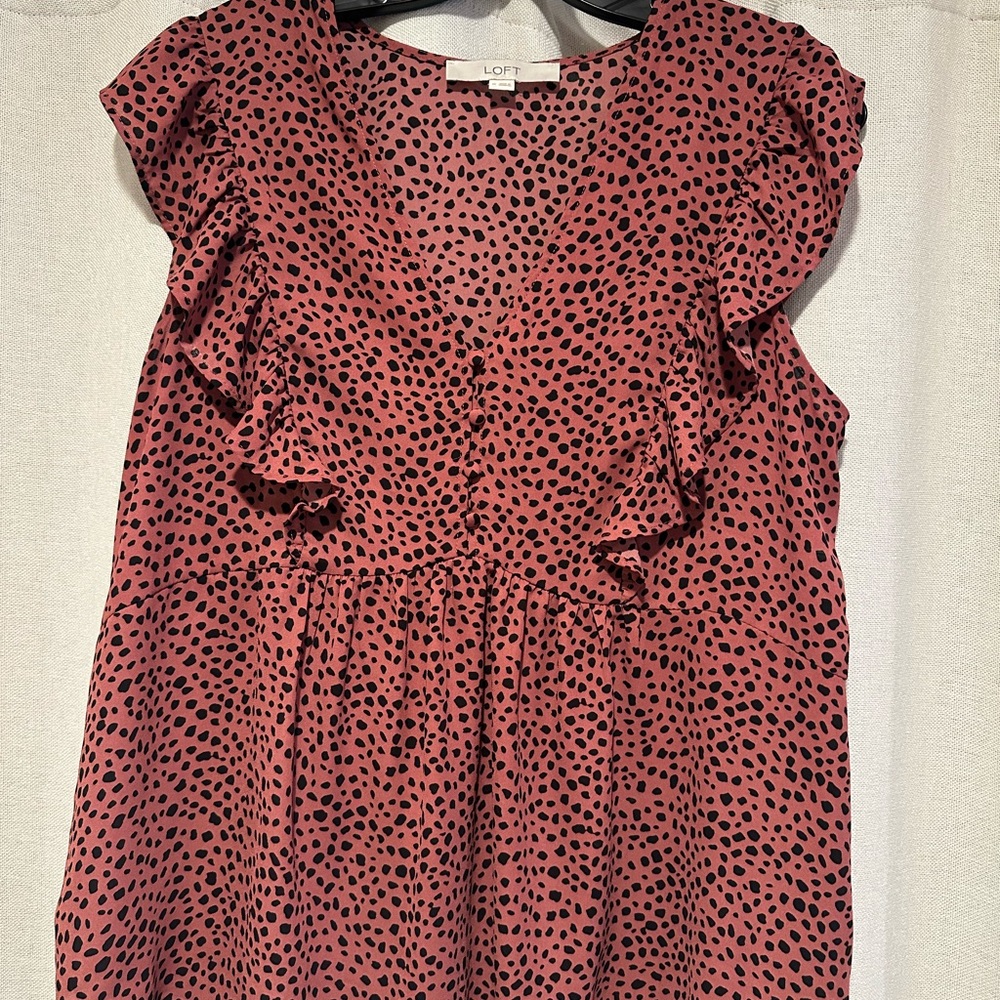 LOFT Pink and Black Patterned Flowy Top